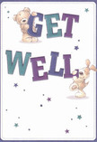 Radiating cheerful optimism, this illustrated get well card features two irresistibly sweet companions-a plush teddy bear and an exuberant puppy-welcoming all who behold them, much as East Dulwich Flowers welcomes neighbours from Rye Lane and beyond. The duo seems animated with purpose, each joyfully engaging with the bold, playful lettering that spells out 'Get Well' in vivid purples and calming teals. Their soft, almost huggable textures are rendered in rich, expressive strokes, visually echoing the comfort of a favourite soft toy or a fresh bouquet arranged to soothe. A scattering of whimsical stars-sparkling in blues and violets-dances across a creamy white background, bringing a hopeful, uplifting air akin to the sun breaking over East Dulwich's leafy parks on a difficult day. The typography leaps from the card with exuberance and warmth, inviting a gentle smile. Every visual element radiates heartfelt care, turning a simple message into a tactile, emotional balm, perfect for sending encouragement and genuine comfort to anyone in recovery-whether tucked beside a hospital bed or hand-delivered to a home just off Lordship Lane.